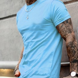 Classic Design Black Solid Top Casual Mid Stretch Short Sleeve Crew Neck Graphic T-shirt, Men's Tee For Summer Outdoor