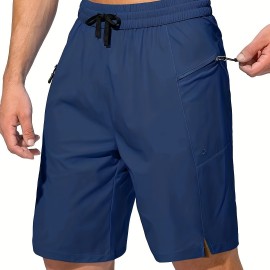 Men's Zip Pocket Sports Shorts, Swimwear, Quick Dry Lightweight Breathable UV Protection Beach Swimming Trunks (No Mesh Lining)