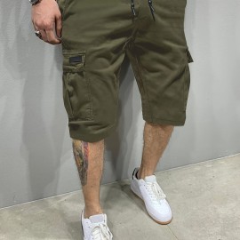 Men's Stylish Loose Solid Cargo Shorts With Pockets, Active Breathable Comfy Drawstring Shorts For Hiking Jogging Cycling Outdoor Fitness Workout