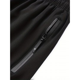 Zipper Pockets Quick Drying Comfy Active Shorts, Men's Casual Stretch Waist Drawstring Shorts For Summer