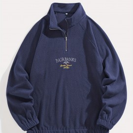 Men's Stylish Loose Pattern Sweatshirt, Casual Breathable Lapel Long Sleeve Zip Up Top For City Walk Street Hanging Outdoor Activities