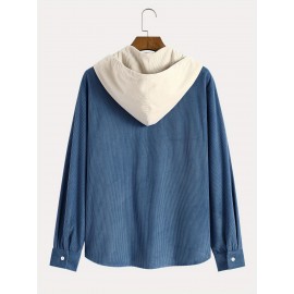 Men's Vintage Style Hooded Corduroy Button Up Jacket