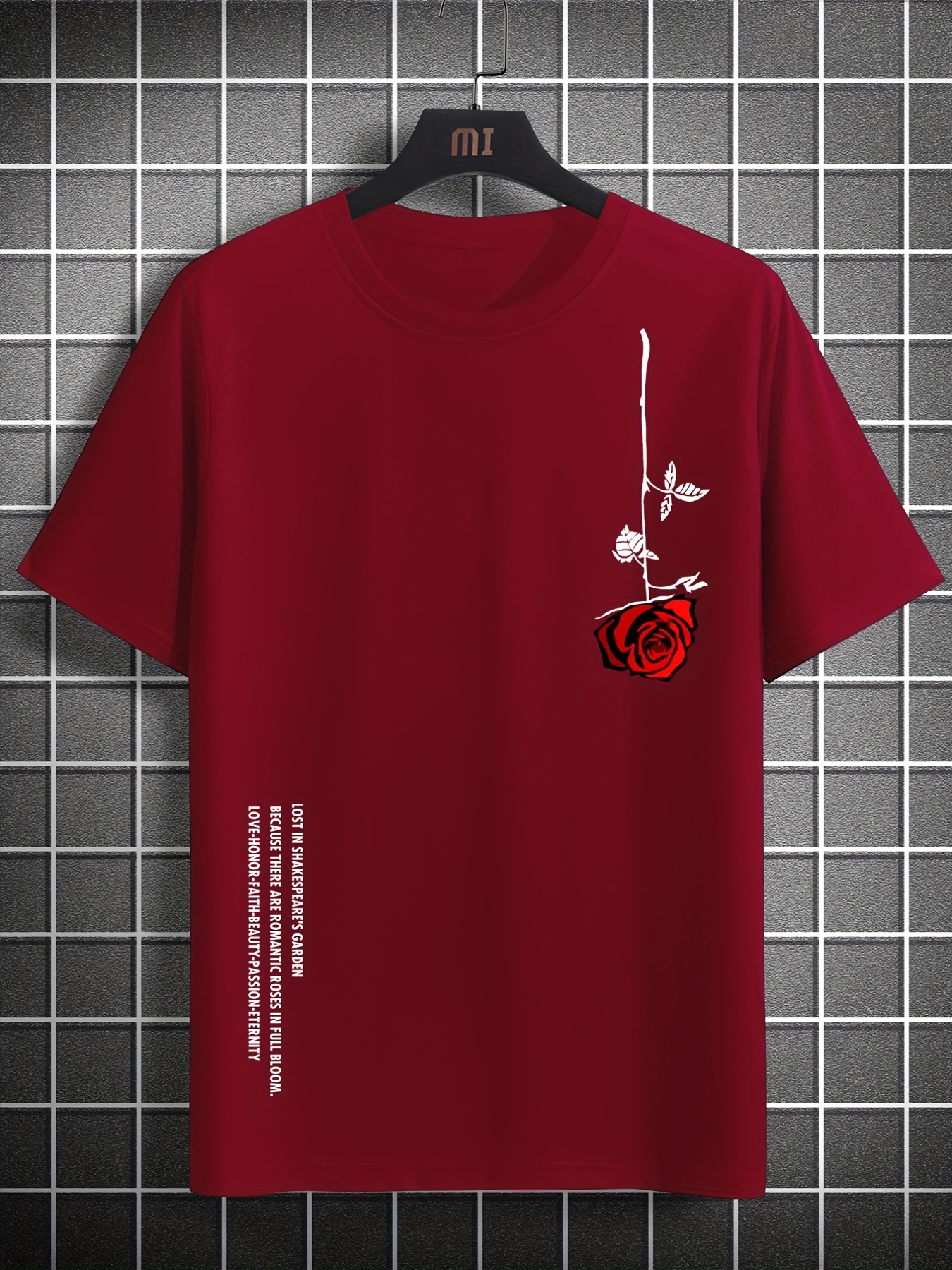 mens casual crew neck rose print short sleeves t shirt for summer details 0